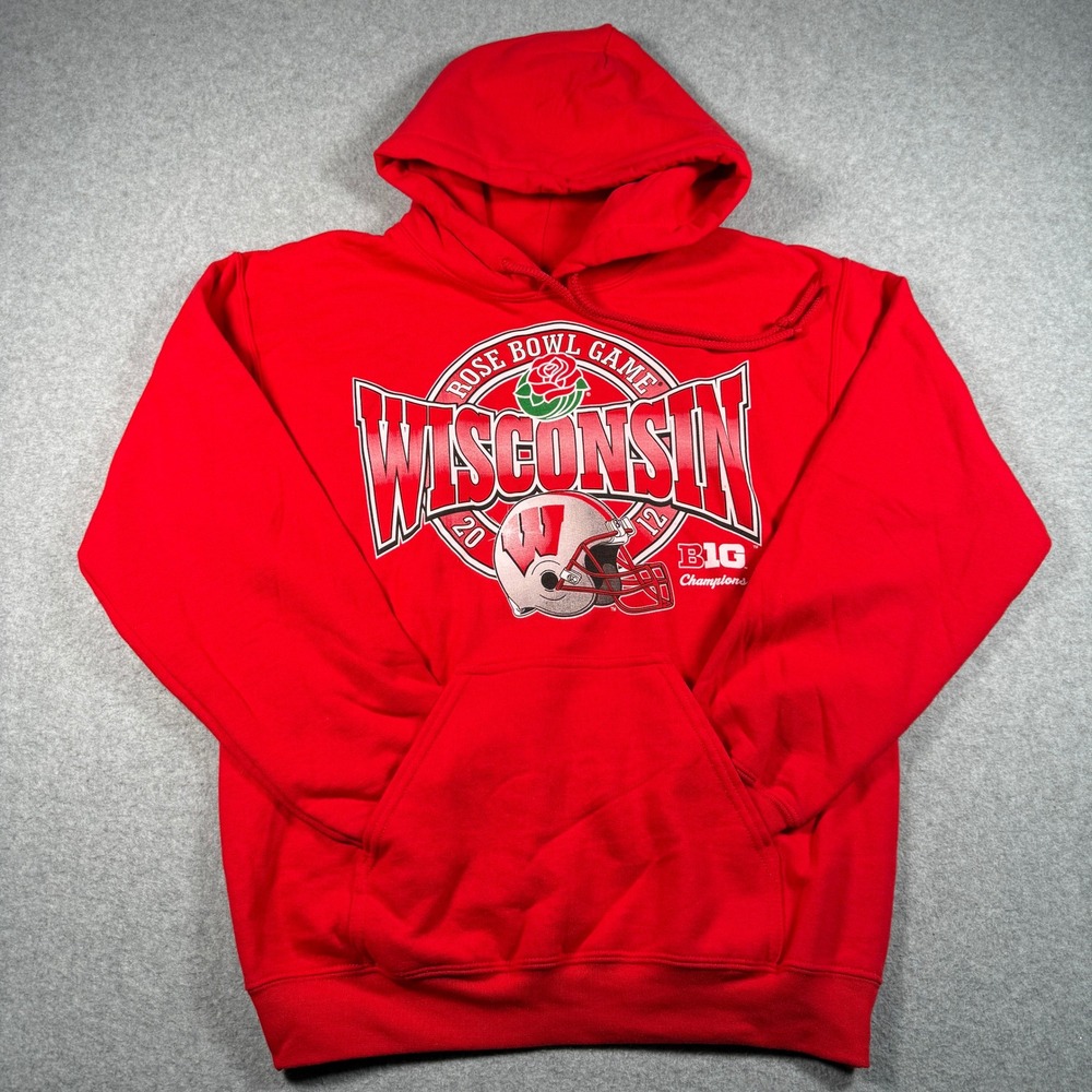 Gildan Wisconsin Badgers 2012 Big Ten Champions Rose Bowl Hoodie Red Small
